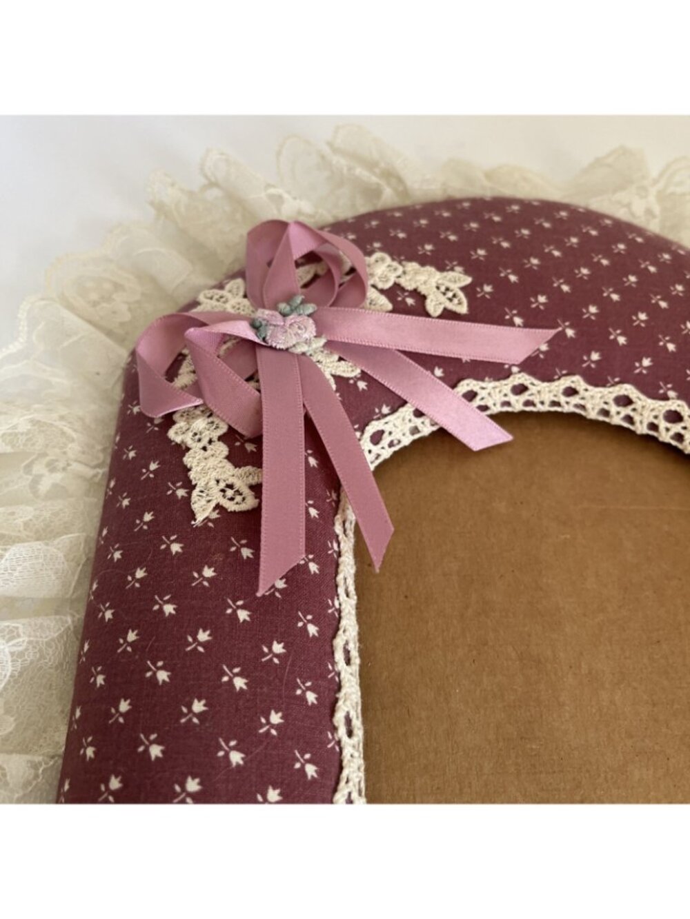 80s mauve floral cottagecore fabric picture frame bow country grandma 5x7 - Picture 4 of 7